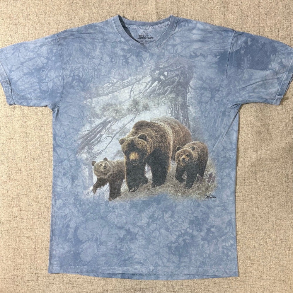 The Mountain T Shirt Mens XL Blue Tie Dye 3 Bear Cub Family Nature Graphic Tee